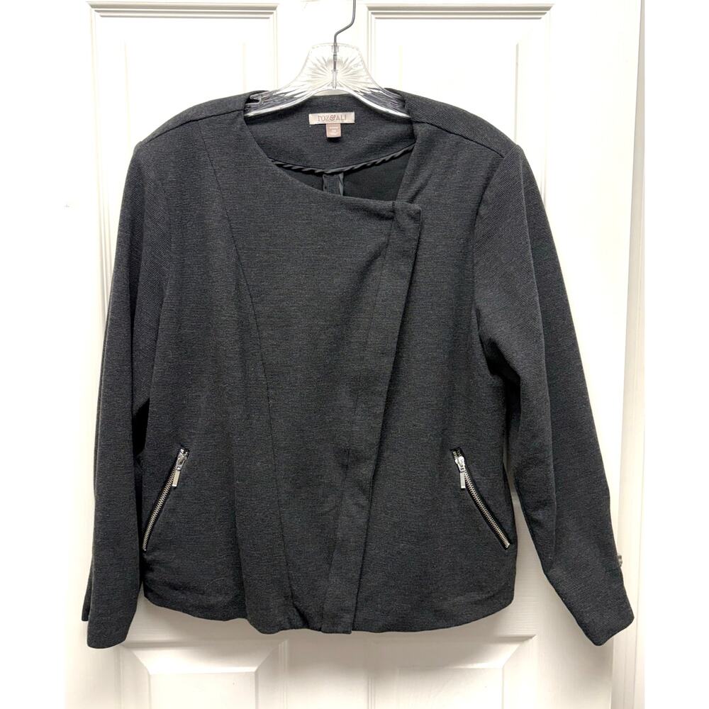 Roz & Ali Jacket Women’s 2X Charcoal Moto Ponte Knit Zipper Plus Size